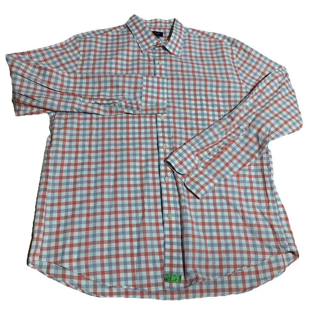 J. Crew Shirt Men's XL Long Sleeve Coral Gray & White‎ Check Cotton Casual